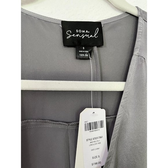 Womens Soma Intimates Washable Silk Long Sleeve Robe Castle Grey NWT Size Small - Picture 5 of 6